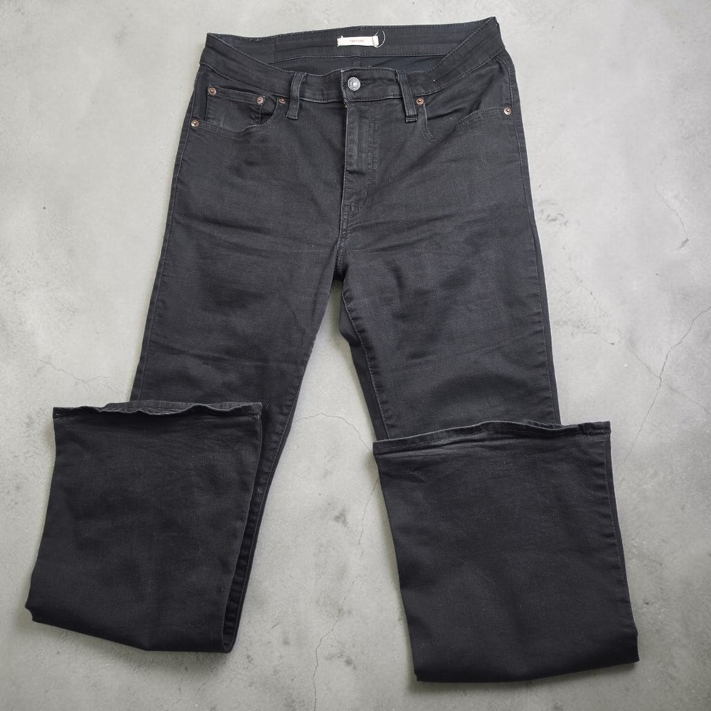 Levis 726 High Rise Flare Jeans Womens 32 Black Bell Bottoms Stretch Denim Retro